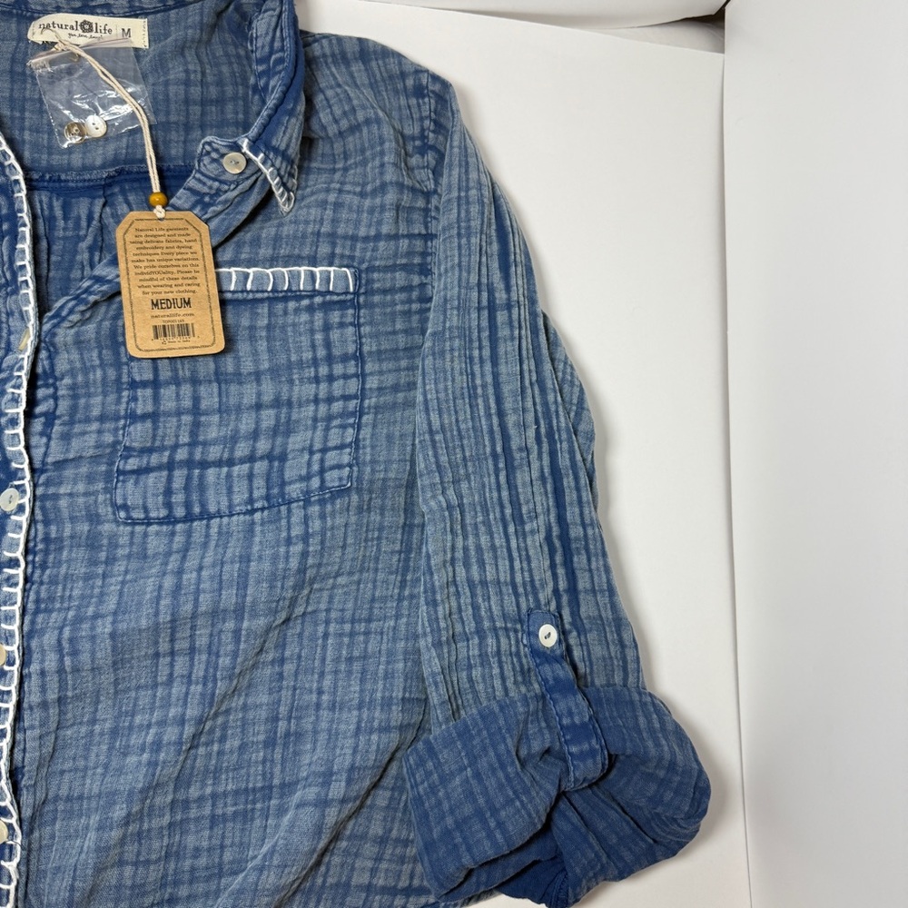 NWT Natural Life Blue Shirt with White Trim - Picture 4 of 8